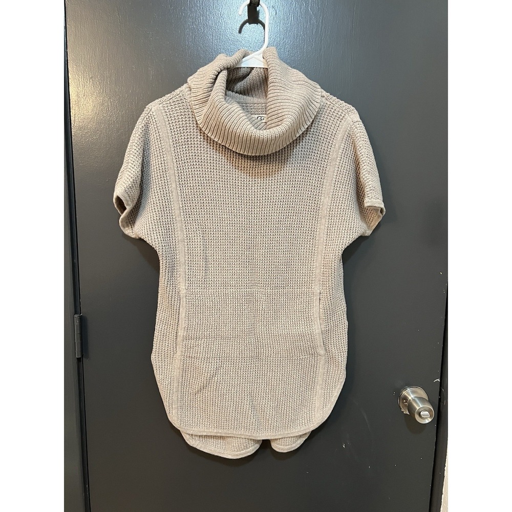 UGG Womens  Selby Taupe Short Sleeve Turtleneck Sweater tunic sz S cotton